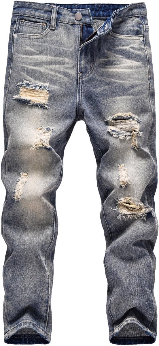 Broek voor jongens en kinderen, jeans, katoen, elastisch, hoge taille, cargo, sport, casual, chic, joggingbroek, school, lente, A50