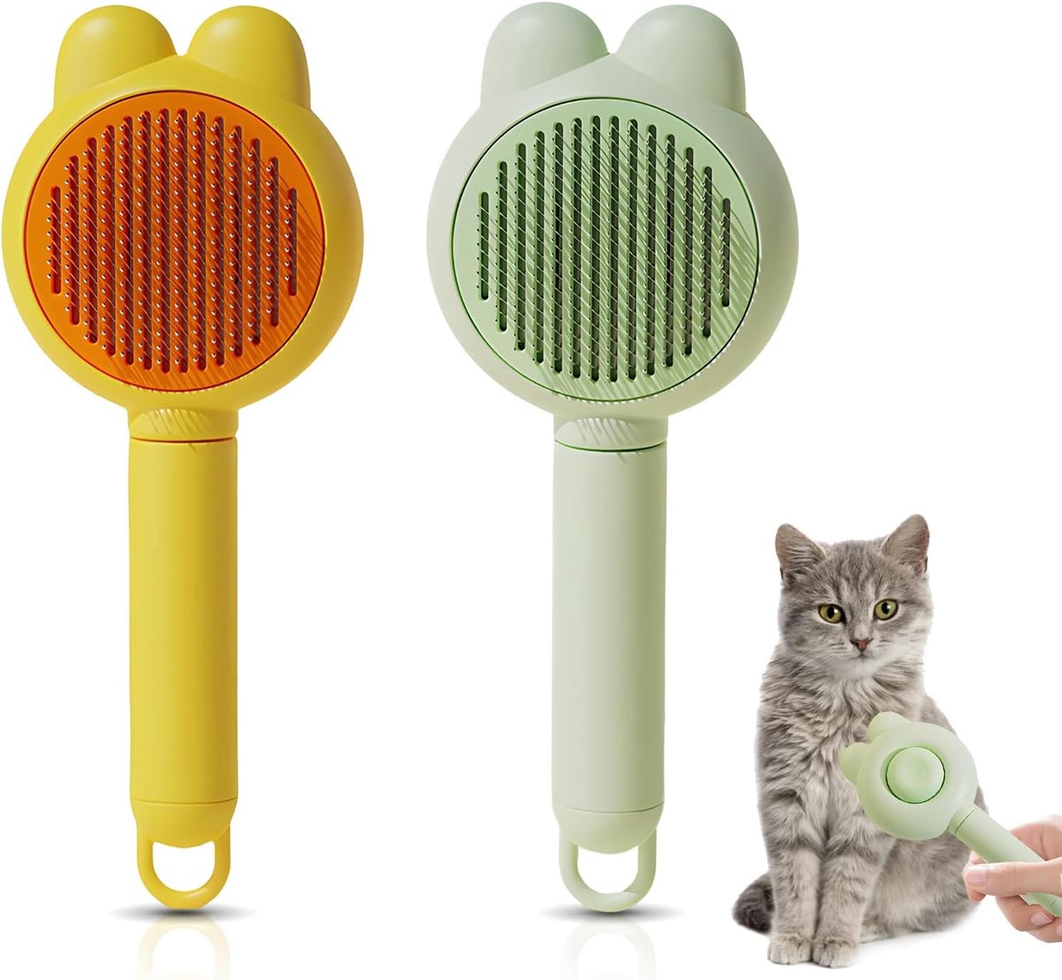 Borstels voor katten, hondenborstel, kort haar, geschikt voor katten met lange en korte haren, voor dieren (groen + geel)