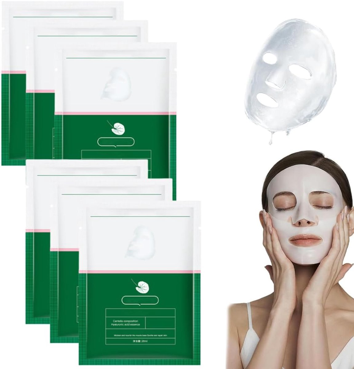 6 stuks gezichtsmasker, collageenmasker, diepe hydratatie, behoud van de stabiliteit en versteviging, verbetering van de vochtbalans van de huid
