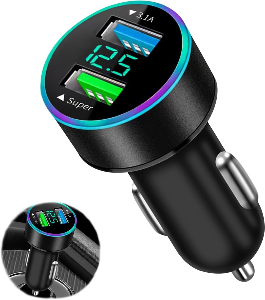 Autolader, USB C 66 W, sigarettenaansteker met USB A 3,1 A, snel opladen, 12 V, compatibel met Galaxy, tablet
