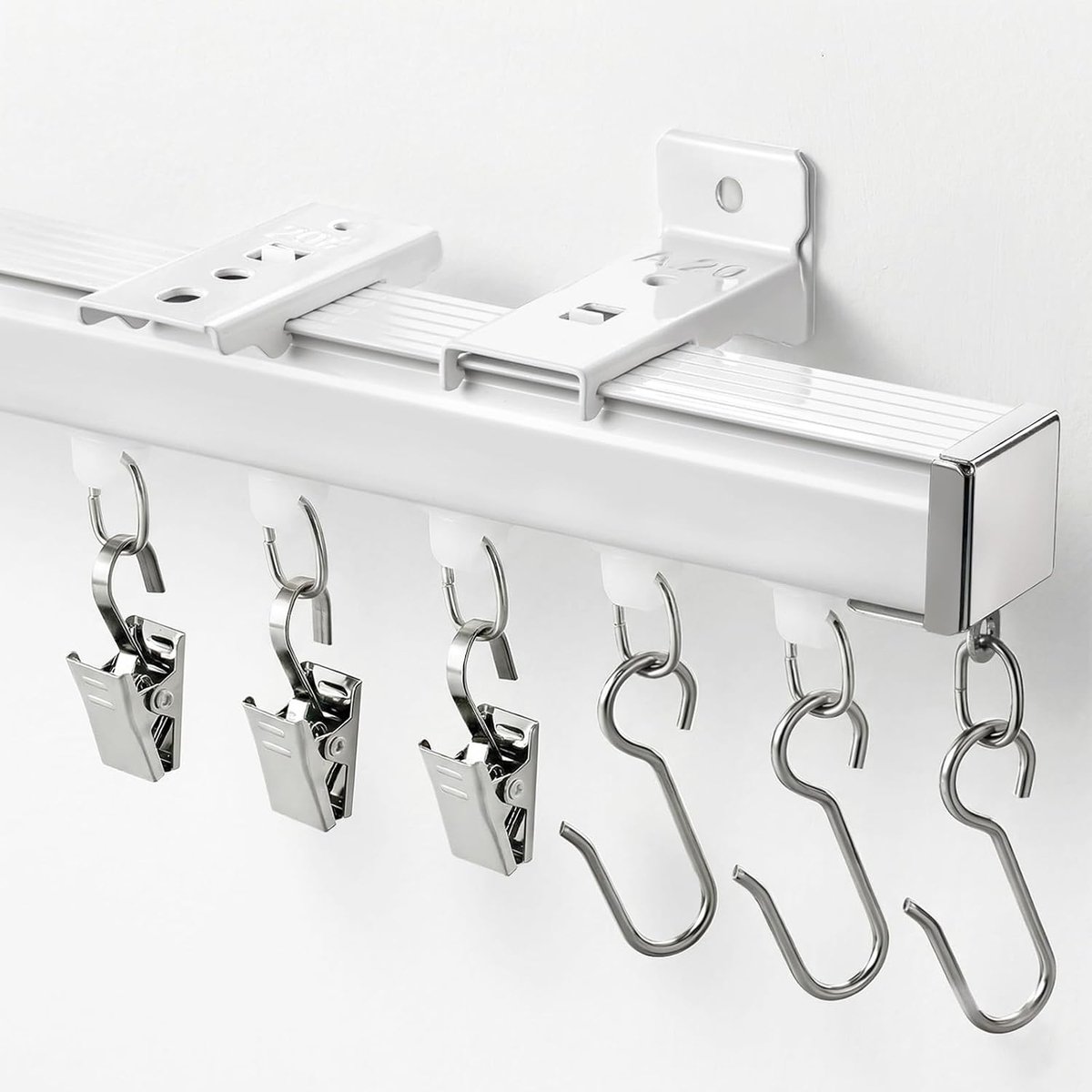 Plafondgordijnrail 90-183 cm, ruimteverdeler voor plafond- en wandmontage, met 3 verschillende haken voor ramen en woonkamer, wit