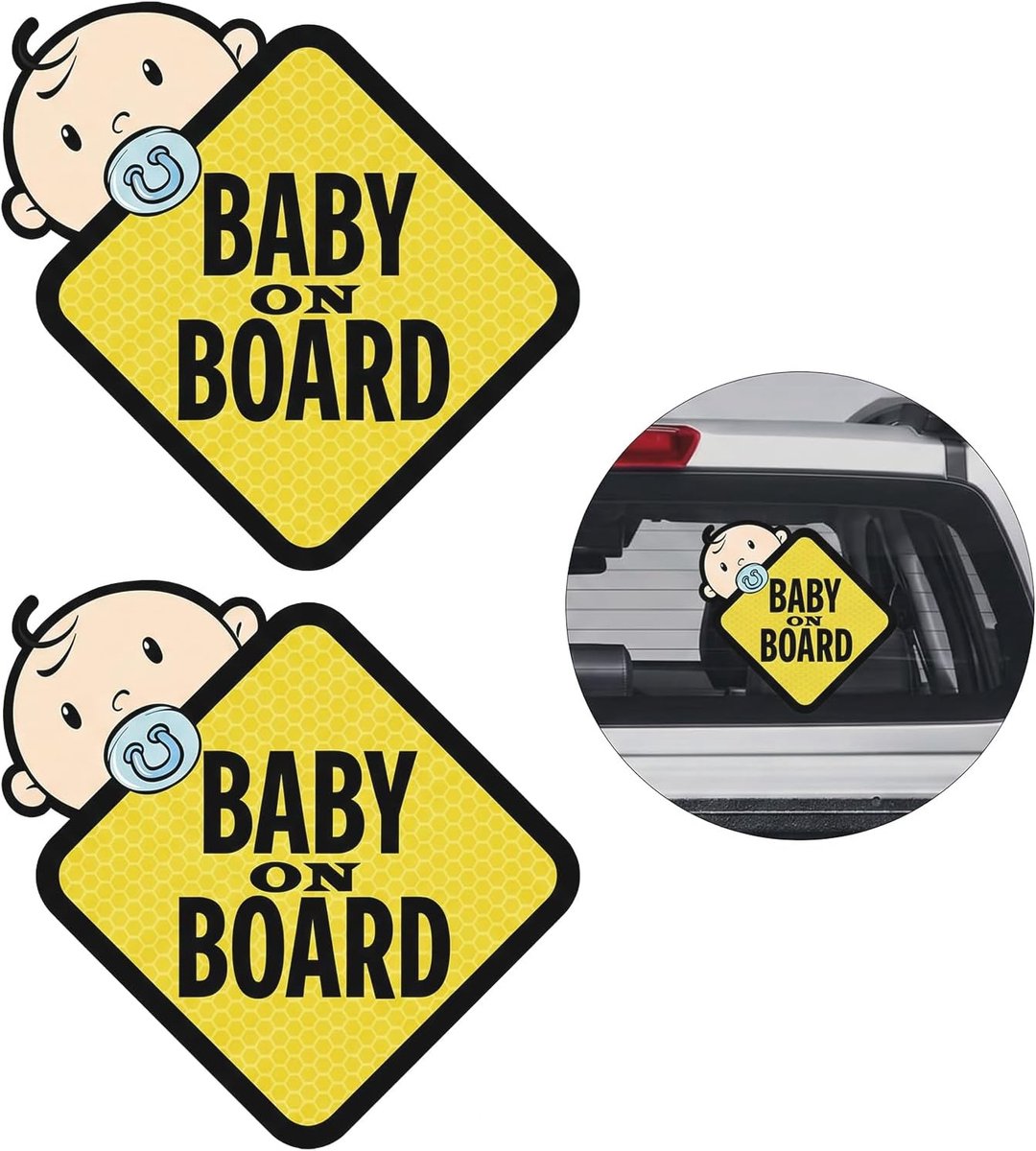 2 stuks reflecterende stickers voor baby on board met hoge zichtbaarheid, veiligheidsbord voor kinderen aan boord, waterdicht, voor auto en motorfiets, vinylstickers, 14 cm