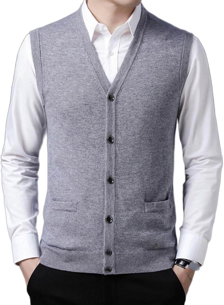 Vest Met V-Hals, Gebreid Vest, Herfst En Winter Klassiek Vest Trend Casual Effen Kleur Heren Kasjmier Gemengd Vest, Zakelijk Heren Gebreide Trui Vest Tanktops, Lichtgrijs, S