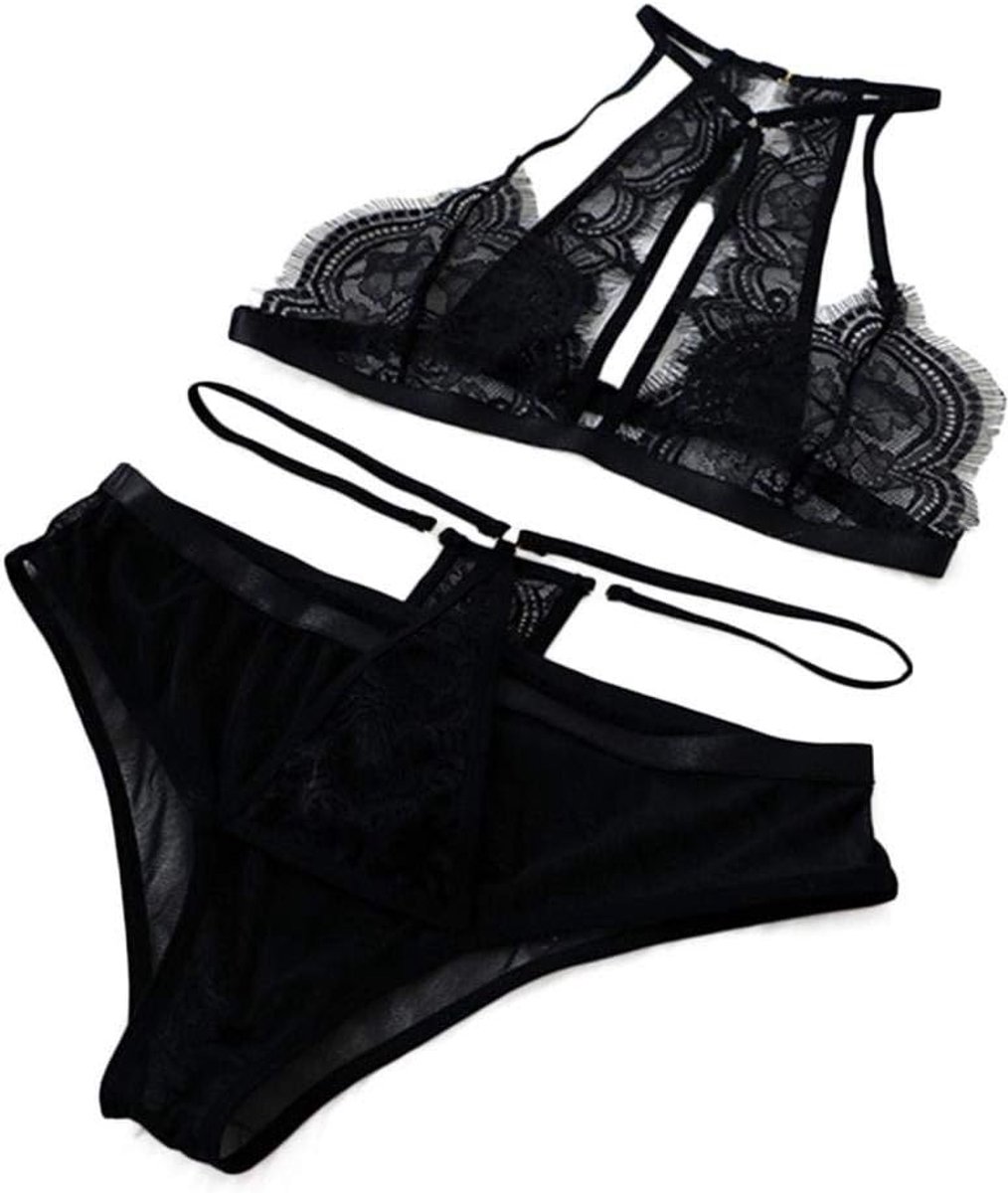 Babydolls, nachtjaponnen & negligés dames Vrouwen Halter Sexy Lingerie Set V-hals Kanten Ondergoed G-string Beha Sexy Lingerie