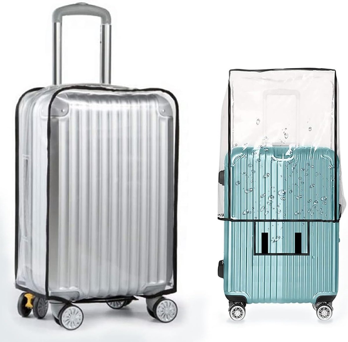 Kofferbeschermhoes van pvc, waterdichte kofferhoes, rolbagage, kofferbescherming, slijtvast en waterdicht ontwerp ter bescherming van de bagage, transparant/zwart., 28 Zoll