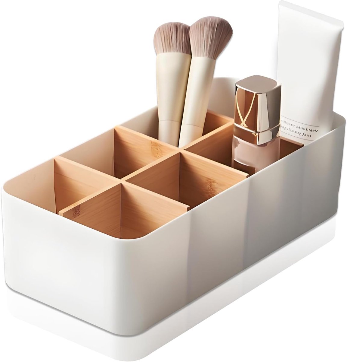 Bureau-organizer, 8 vakken, pennenhouder, bureauorganizer, tafelorganizer, pennen, opslag, bamboe opbergdoos, bureauaccessoires voor badkamer, slaapkamer en kantoor, wit