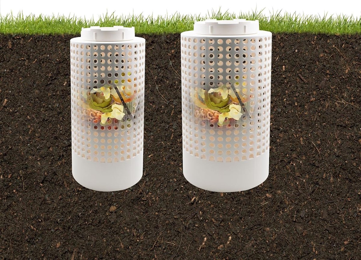2 stuks tuincompostemmer voor buiten, ondergrondse compostemmer wormcompostbak met gaten voor tuin, groentebed, achtertuin, broeikas, 2 maten