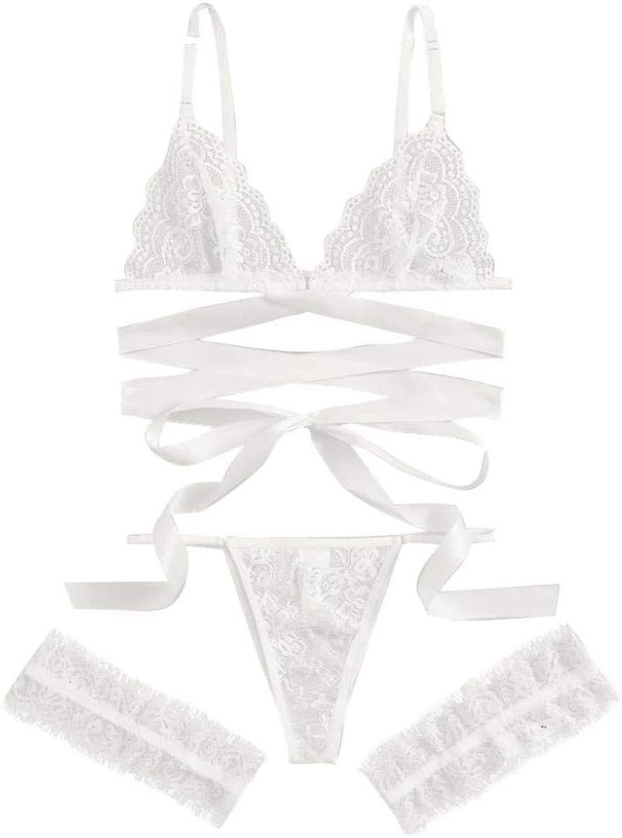Dames Erotische Vrouwen Lace Lingerie Porno G-String Verleiding Beha Bondage Strik Ondergoed Nachtkleding Set