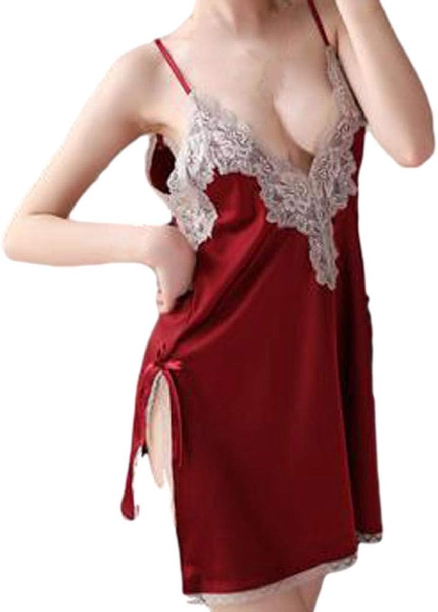 Nachtkleding kant lingerie sexy jurk met string voor damesVrouwen Erotische Lingerie Sexy Perspectief Pyjama Verleidelijk Satijn Zijden Nachthemd Jurk Voor Sex Nacht