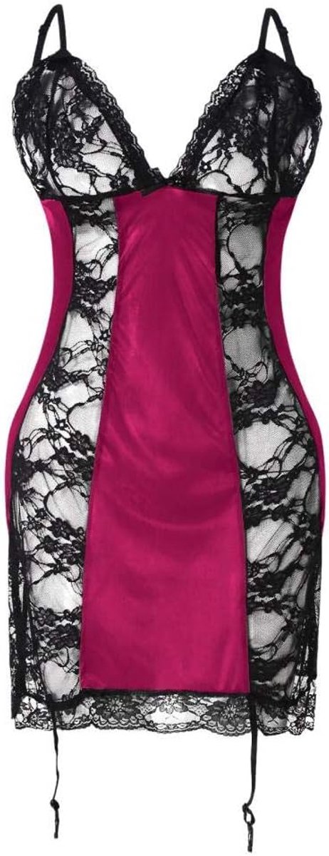 Babydolls, nachtjaponnen & negligés Erotische Lingerie Vrouwen Porno Kant Nachtkleding Sexy Backless Ondergoed Hol Kostuum Transparant-Hot_Pink_S