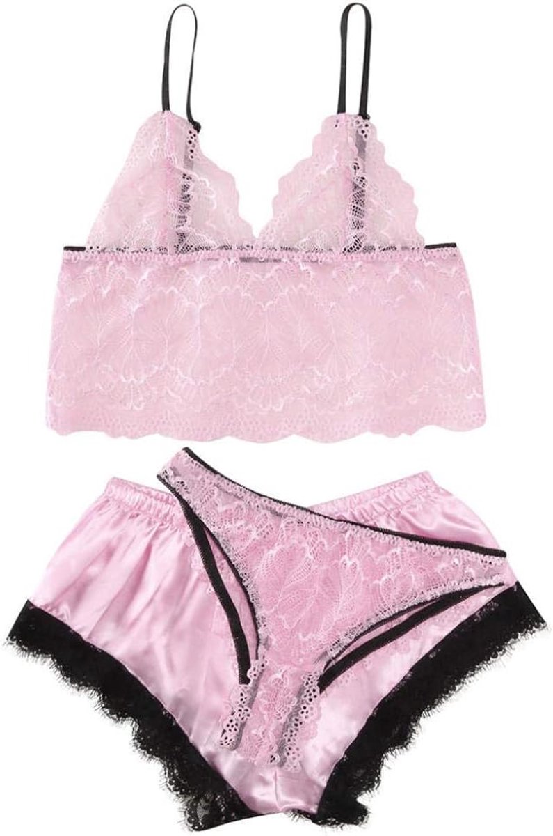 Bodystockings dames Vrouwen Sexy Hol Kanten Ondergoed Erotische Lingerie Perspectief Porno Nachtkleding Verleiding Beha Briefs-Pink_XXL