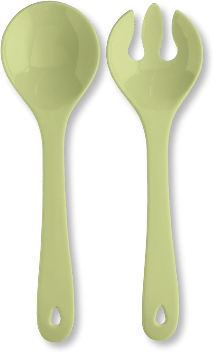 Saladebestek Kunststof (31 cm Groot, Tweeluik, Groen) - Plastic Salade Bestek met Salade Lepel en Salade Vork voor het Serveren (Vaatwasserbestendig en Hittebestendig tot 100°C)