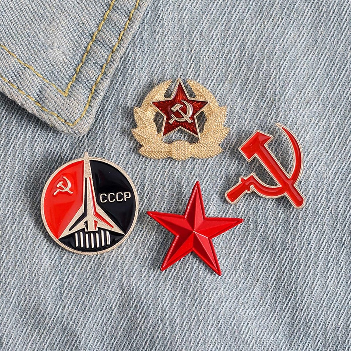 4 Stuks Sovjet Ster Hoed Pin Badge Hamer en Sikkelspeld Broche voor Familie Opa Sovjet Communisme Gift, Metaal