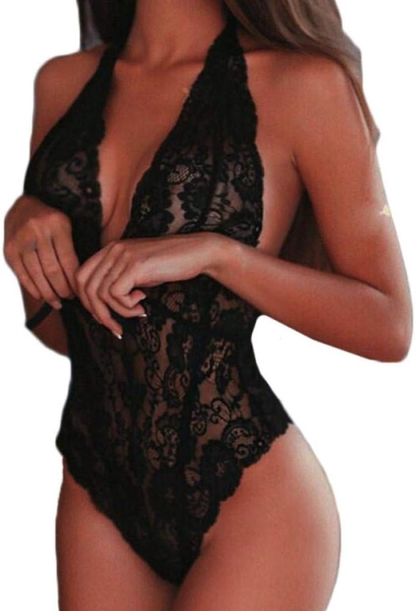Babydolls, nachtjaponnen & negligés dames Vrouwen Kostuums Sexy Lingerie Kanten Beha Ondergoed Perspectief Diepe V Nachthemd Verleiding Erotische Lingerie Porno Nachtkleding-Black_3XL