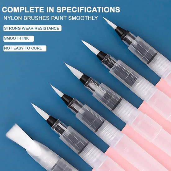 6 stuks aquarelpenselen met vulbare houder, watertankpenseel, waterstift, waterverfstiften, professionele nylon penselen, afmetingen 15,5 cm, voor schilderen op reis, licht en duurzaam — afbeelding 4