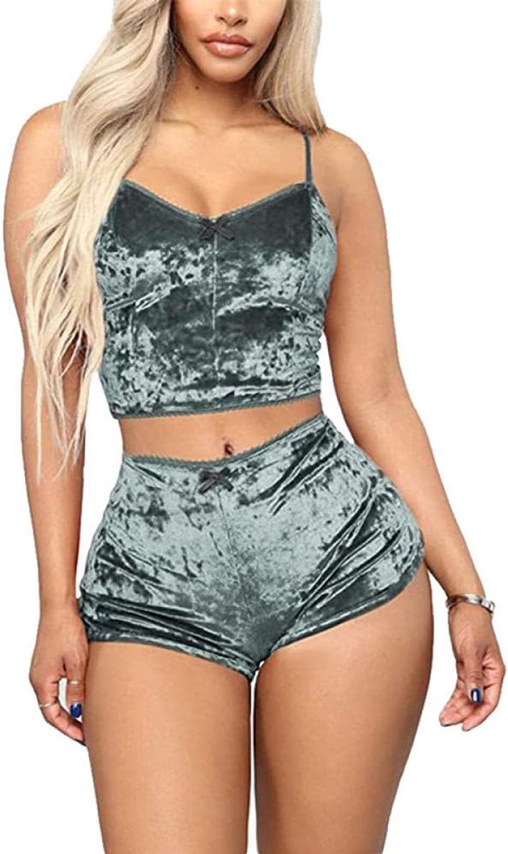 Sets met nachtmode & ochtendjas Vrouwen Lace Sexy Pyjama Nachtkleding Bandjes Mouwloze Satijnen Nachtjapon Lingerie Set-14_S