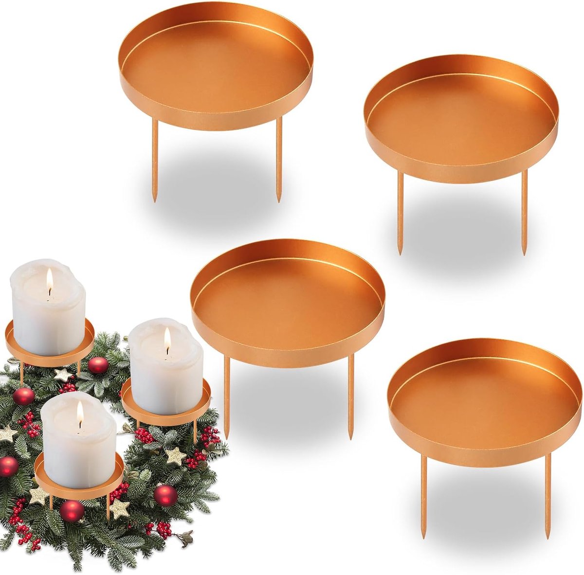 4 stuks adventskrans kaarsenhouder, 8 cm kandelaar, adventskrans, goudkleurig, stompkaarsen, voor Kerstmis, decoratie, tafeldecoratie, schoorsteendecoratie