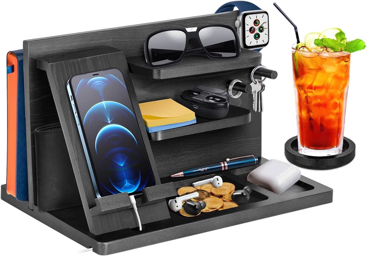 Cadeau voor heren, Kerstmis, nuttig, bureau-organizer, hout, laadstation, horloge, telefoonhouder, kantoor, cadeau, Kerstmis, man, vrouw, cadeau-idee, cadeau, vader, horloge, muntcadeau, verjaardag,