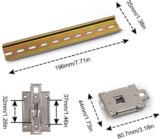 20 cm, DIN-railklemmen met schroeven, serieklemmen, DIN-rail, eenvoudig te monteren, veel gebruikt in schakelmontage — afbeelding 2