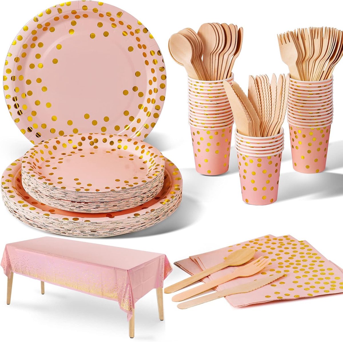 Party Servies, 141 Stuks Roze Goud Papier Feestservies Set Inclusief Papieren Platen Servetten Papieren Bekers, voor Bruiloft Douche, Betrokkenheid, Bruiloft, Verjaardag -20 Gasten