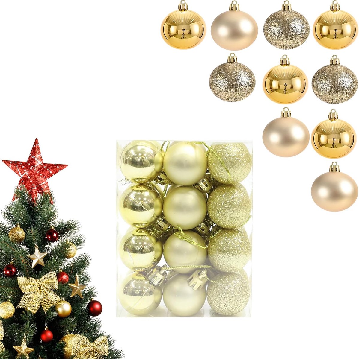 Kerstballen, kerstdecoratie, kerstboomversiering set voor kunststof kerstboomballen, kunststof kerstballen voor kerstboom YueJieSelected