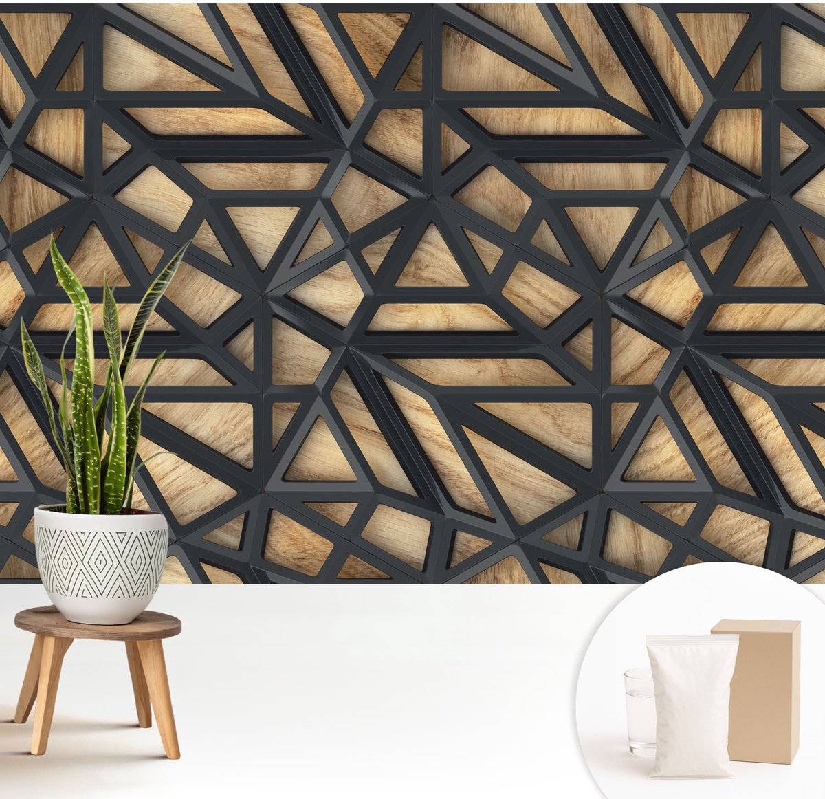 Wallfluent Fotobehang - Grijs Vliesbehang - 208x146 cm - Geometrische Verbinding Fotobehang Vlies - Hal behang Texturen - Muurschildering - Woonkamer behang