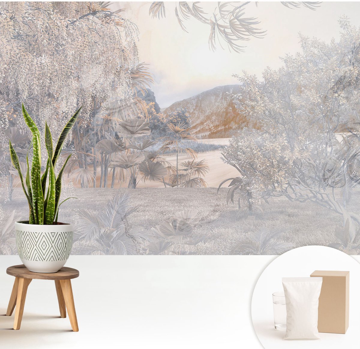 Wallfluent Fotobehang - Wit Vliesbehang - 208x146 cm - De Aard Van Subtiliteit Muurschildering - Gang behang Bloemen En Planten - Fotobehang Vlies - Gang behang