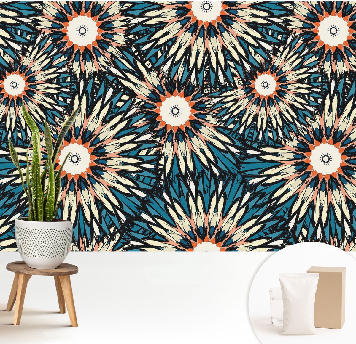 Wallfluent Fotobehang - Blauw Vliesbehang - 208x146 cm - Bloemenergie Muurschildering - Slaapkamer behang Bloemen En Planten - Fotobehang Vlies - Slaapkamer behang