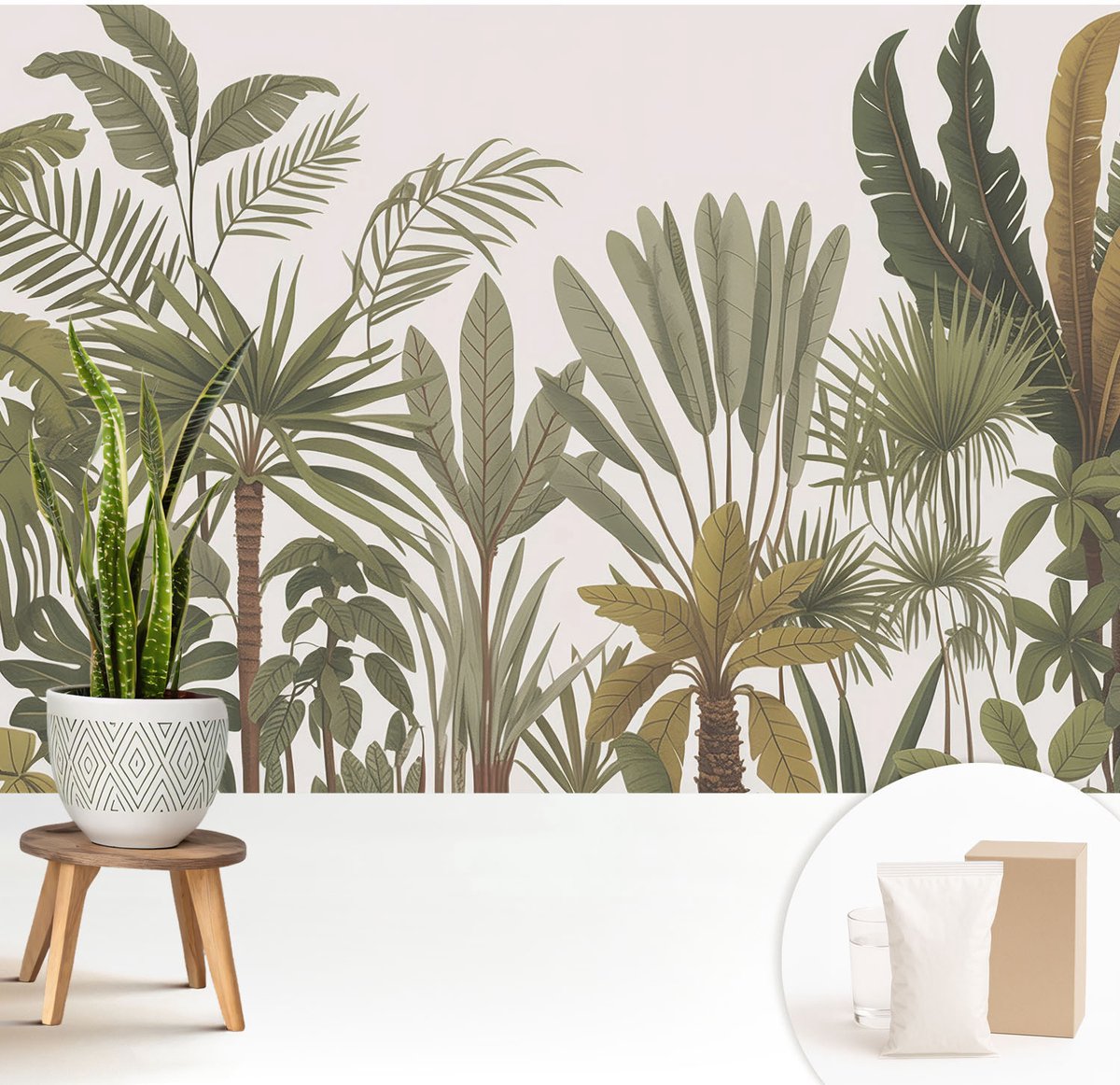 Wallfluent Fotobehang - Groente Vliesbehang - 208x146 cm - Exotische Bladeren Fotobehang Vlies - Hal behang Bloemen En Planten - Muurschildering - Hal behang