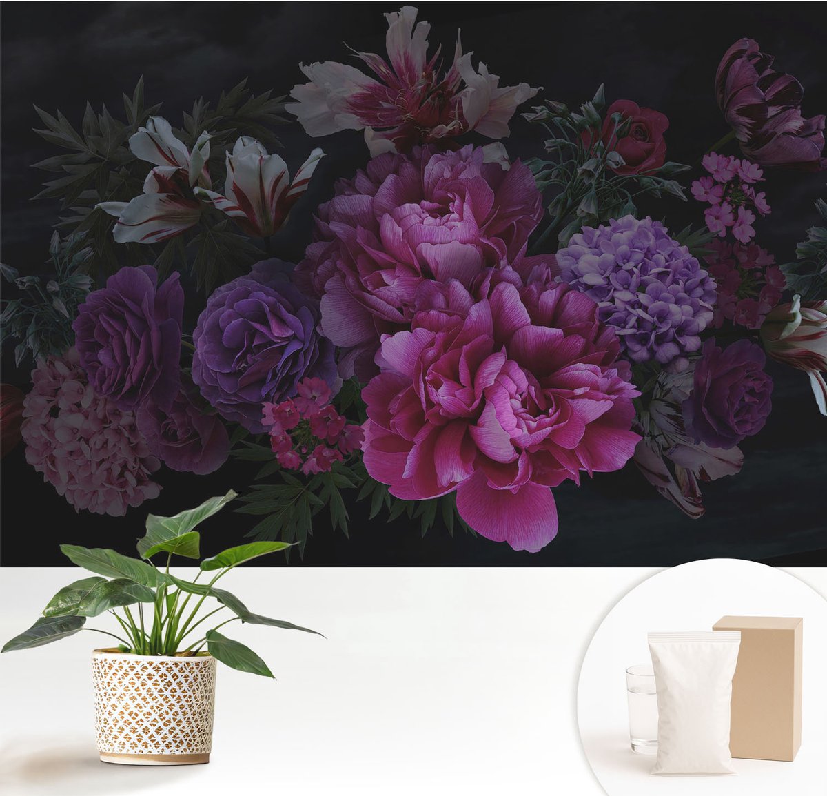 Wallfluent Fotobehang - Roze Vliesbehang - 152x104 cm - Bloemige Elegantie Fotobehang Vlies - Hal behang Bloemen En Planten - Muurschildering - Hal behang