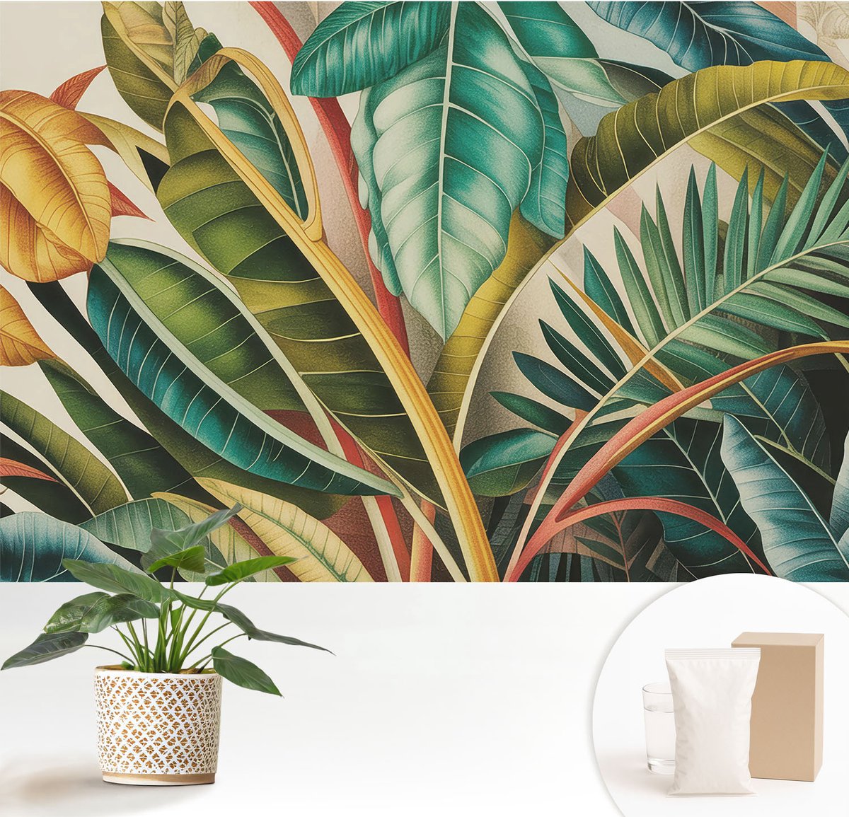 Wallfluent Fotobehang - Groente Vliesbehang - 152x104 cm - Exotische Bladeren Muurschildering - Slaapkamer behang Bloemen En Planten - Fotobehang Vlies - Slaapkamer behang