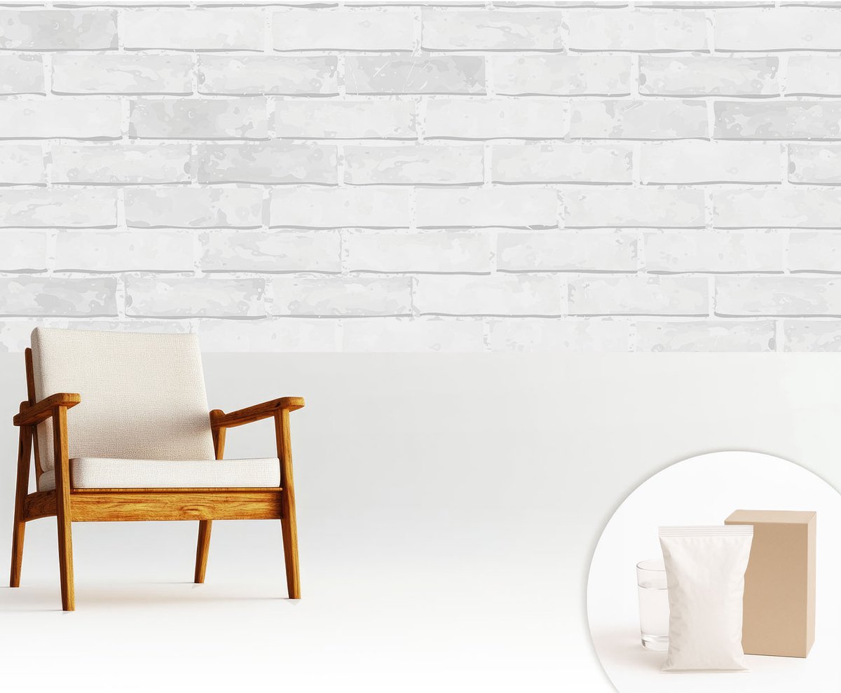 Wallfluent Fotobehang - Wit Vliesbehang - 250x104 cm - Bakstenen Muur Fotobehang Vlies - Hal behang Texturen - Muurschildering - Woonkamer behang