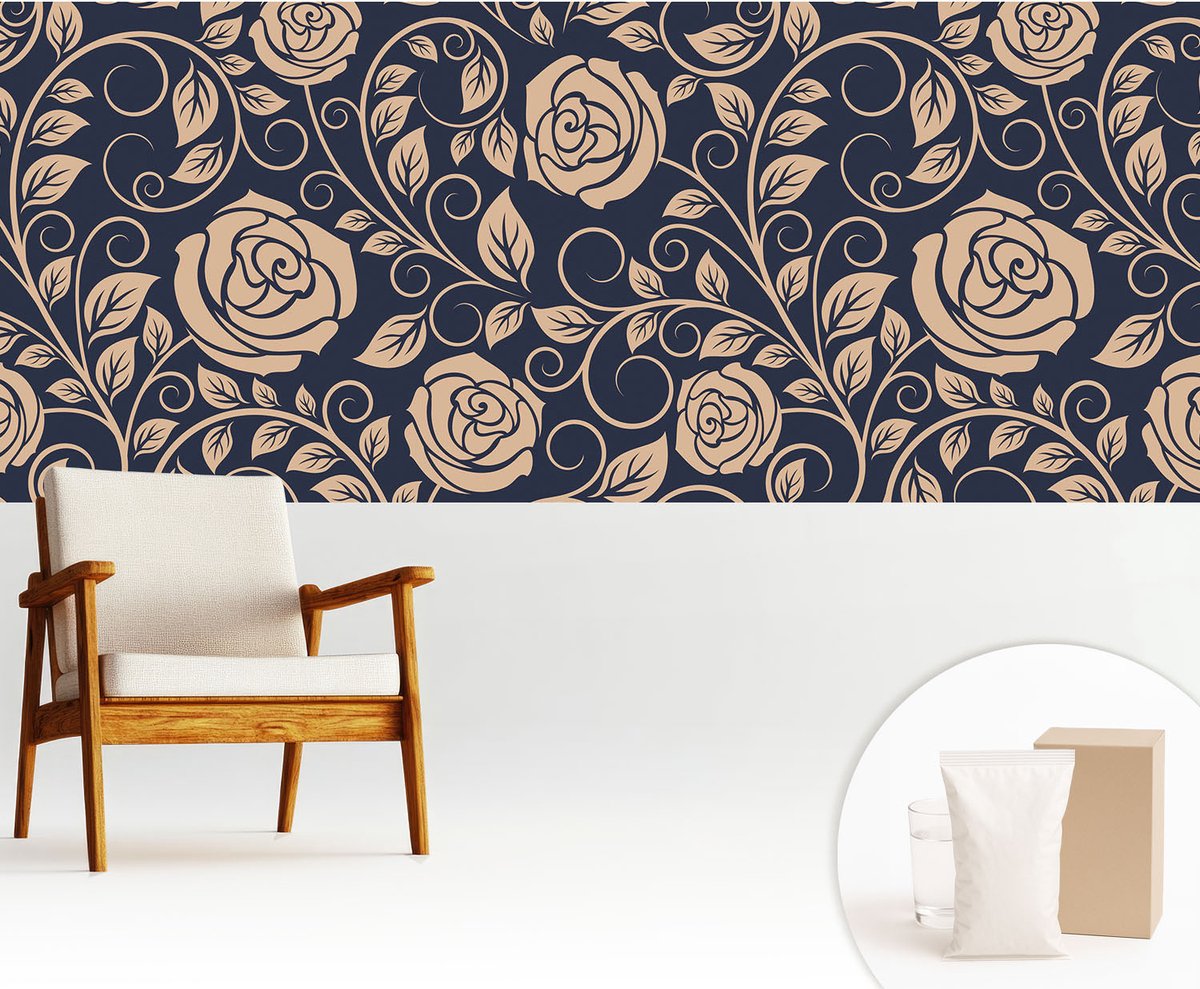 Wallfluent Fotobehang - Marine Vliesbehang - 250x104 cm - Romantische Bloemen Muurschildering - Gang behang Achtergronden En Patronen - Fotobehang Vlies - Gang behang
