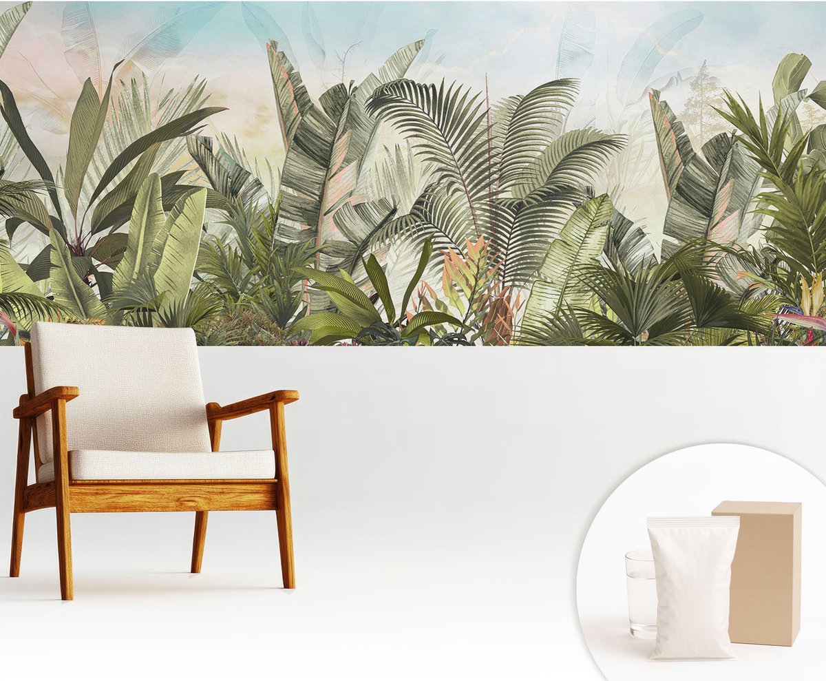 Wallfluent Fotobehang - Groente Vliesbehang - 250x104 cm - Tropisch Paradijs Fotobehang Vlies - Hal behang Bloemen En Planten - Muurschildering - Woonkamer behang