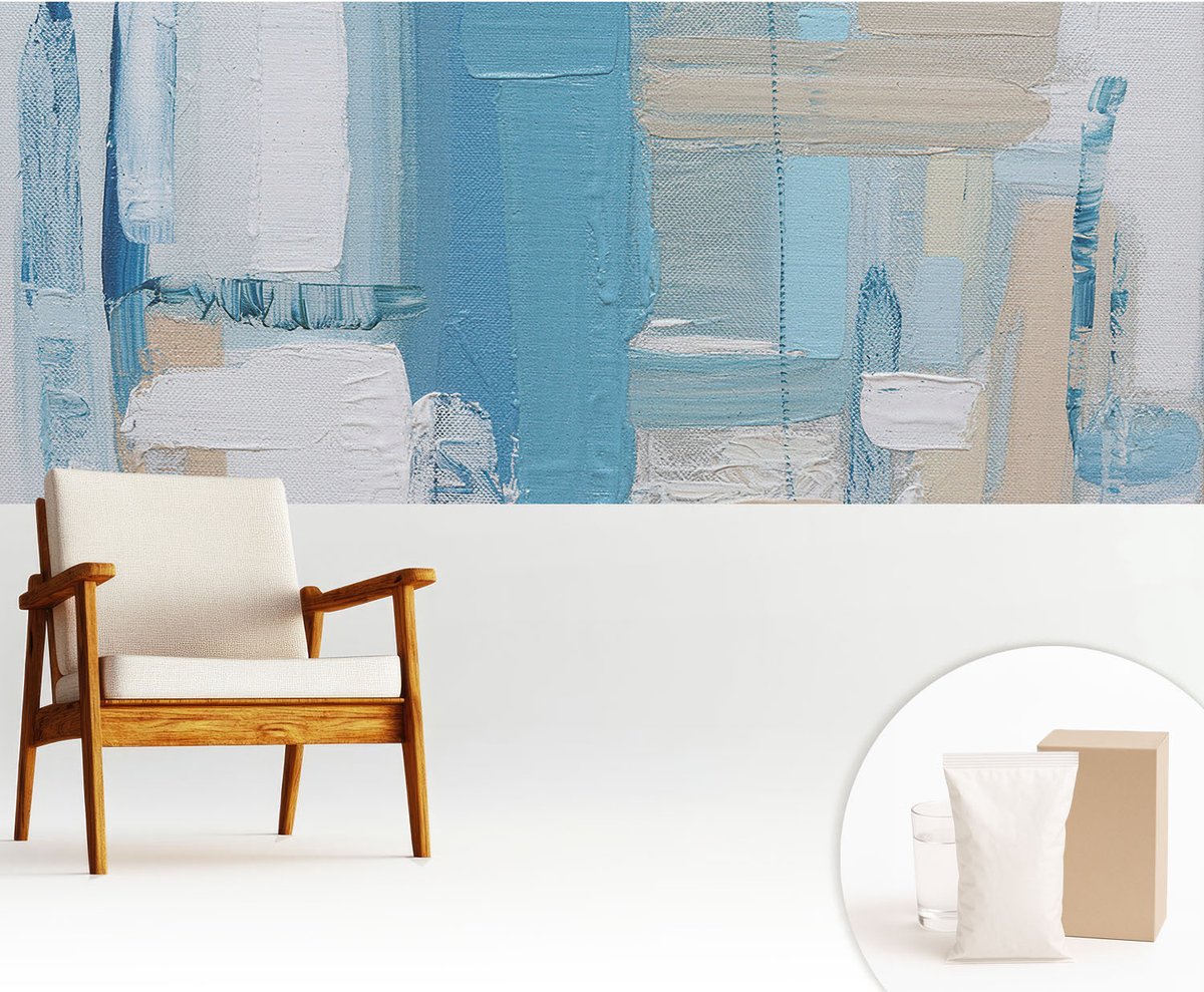 Wallfluent Fotobehang - Blauw Vliesbehang - 250x104 cm - Moderne Harmonie Fotobehang Vlies - Woonkamer behang Abstractie - Muurschildering - Woonkamer behang
