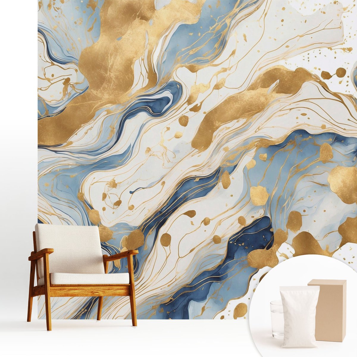 Wallfluent Fotobehang - Wit Vliesbehang - 250x250 cm - Abstracte Elegantie Fotobehang Vlies - Woonkamer behang Abstractie - Muurschildering - Woonkamer behang