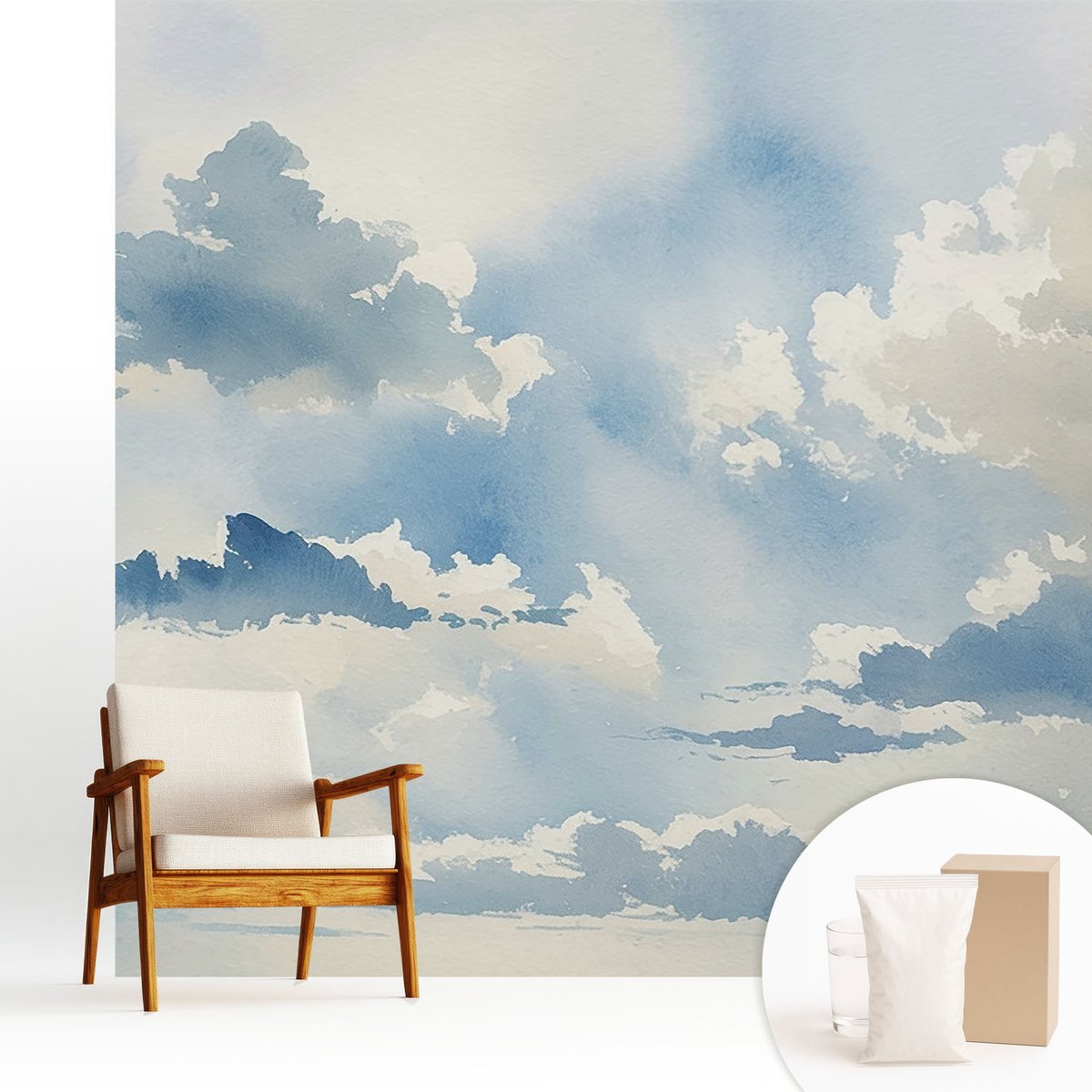 Wallfluent Fotobehang - Blauw Vliesbehang - 250x250 cm - Hemelse Wolken Fotobehang Vlies - Hal behang Landschappen - Muurschildering - Woonkamer behang