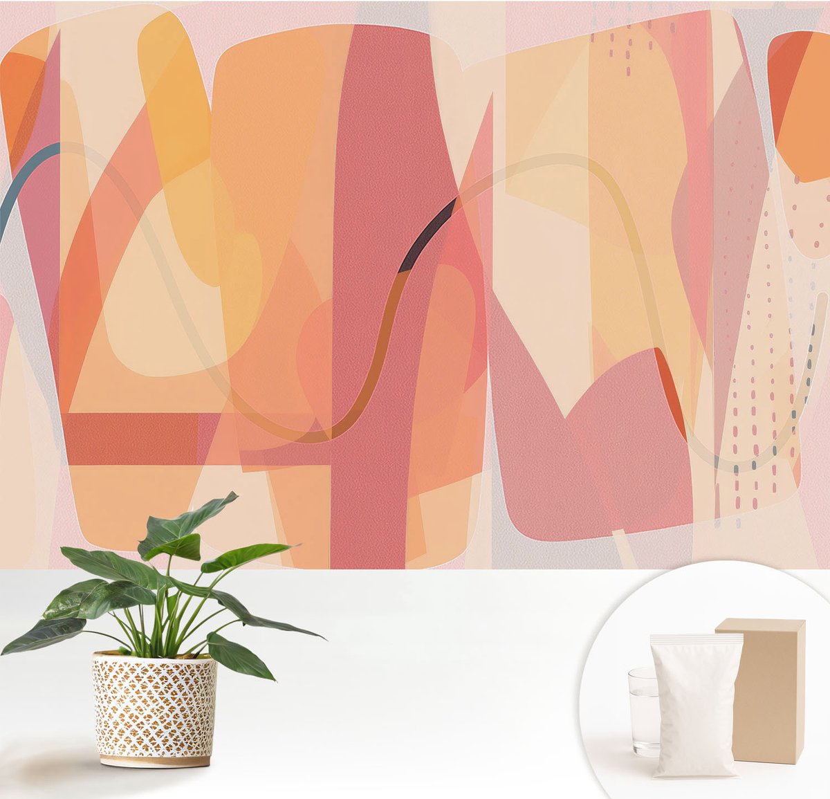 Wallfluent Fotobehang - Oranje Vliesbehang - 152x104 cm - Kleurrijke Abstractie Muurschildering - Slaapkamer behang Abstractie - Fotobehang Vlies - Slaapkamer behang