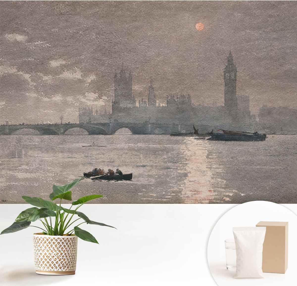 Wallfluent Fotobehang - Grijs Vliesbehang - 152x104 cm - Nachtpanorama Muurschildering - Slaapkamer behang Landschappen - Fotobehang Vlies - Slaapkamer behang