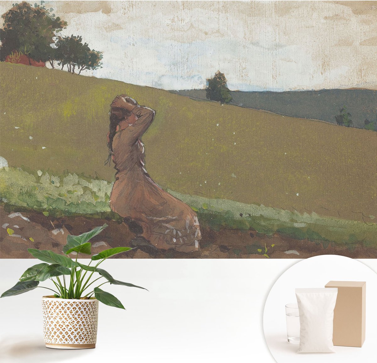 Wallfluent Fotobehang - Groente Vliesbehang - 152x104 cm - Een Rustige Scène Muurschildering - Gang behang Landschappen - Fotobehang Vlies - Slaapkamer behang