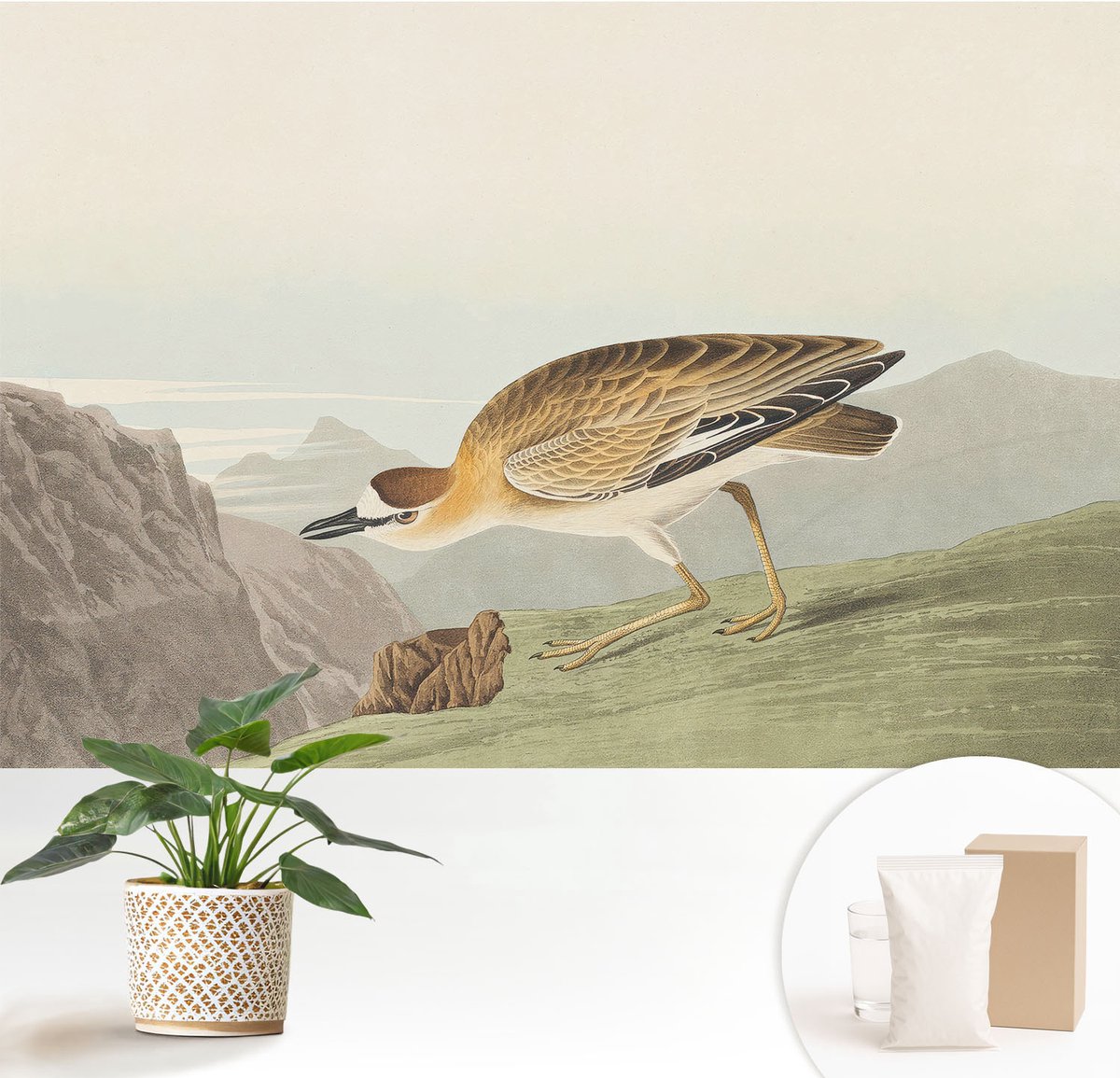 Wallfluent Fotobehang - Bruin Vliesbehang - 152x104 cm - Bergvogel Fotobehang Vlies - Hal behang Dieren - Muurschildering - Woonkamer behang