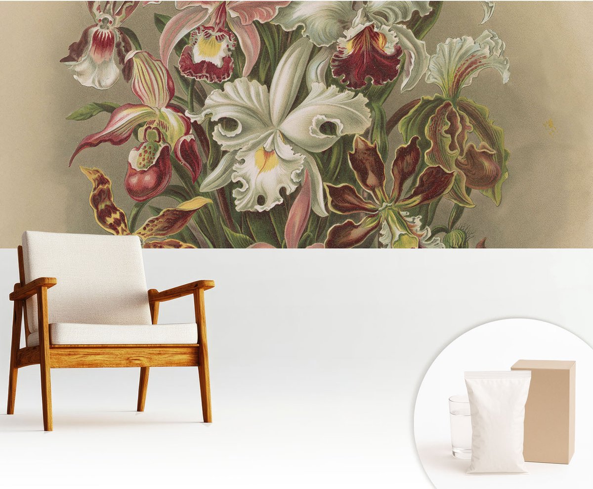 Wallfluent Fotobehang - Groente Vliesbehang - 250x104 cm - Bloemige Elegantie Muurschildering - Slaapkamer behang Bloemen En Planten - Fotobehang Vlies - Slaapkamer behang