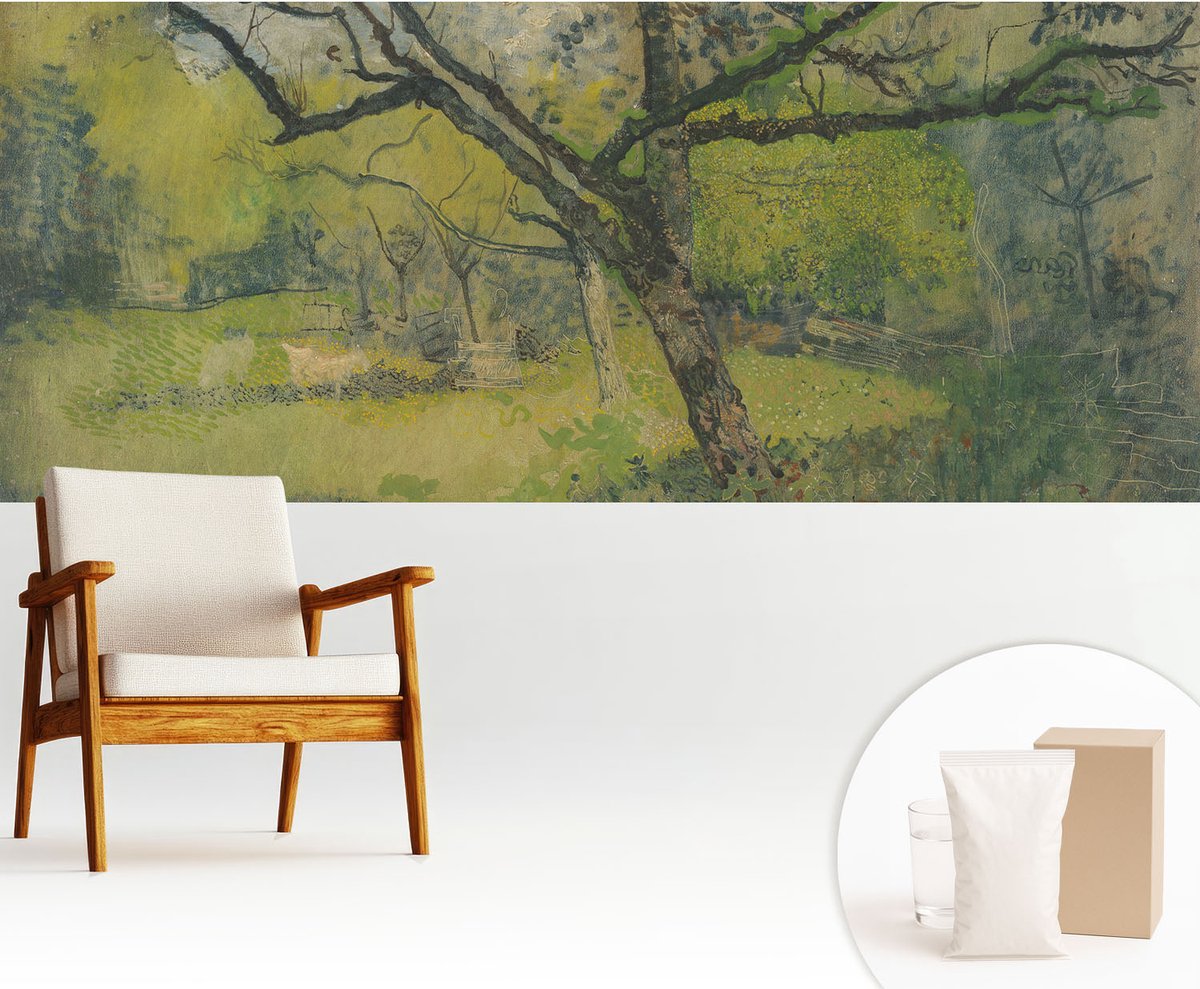 Wallfluent Fotobehang - Groente Vliesbehang - 250x104 cm - Groen Landschap Fotobehang Vlies - Woonkamer behang Bloemen En Planten - Muurschildering - Hal behang