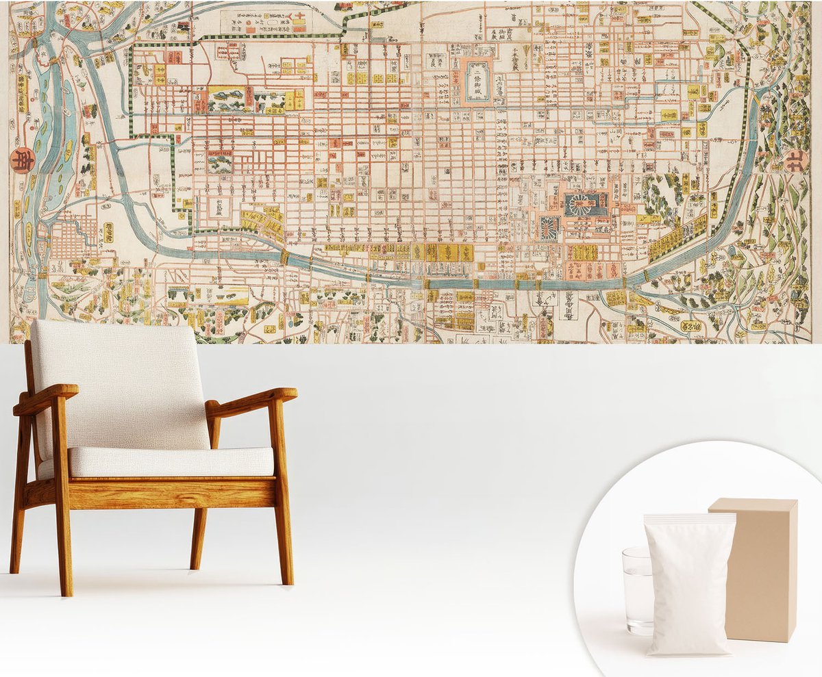 Wallfluent Fotobehang - Beige Vliesbehang - 250x104 cm - Antieke Kaart Fotobehang Vlies - Hal behang Kaarten - Muurschildering - Woonkamer behang