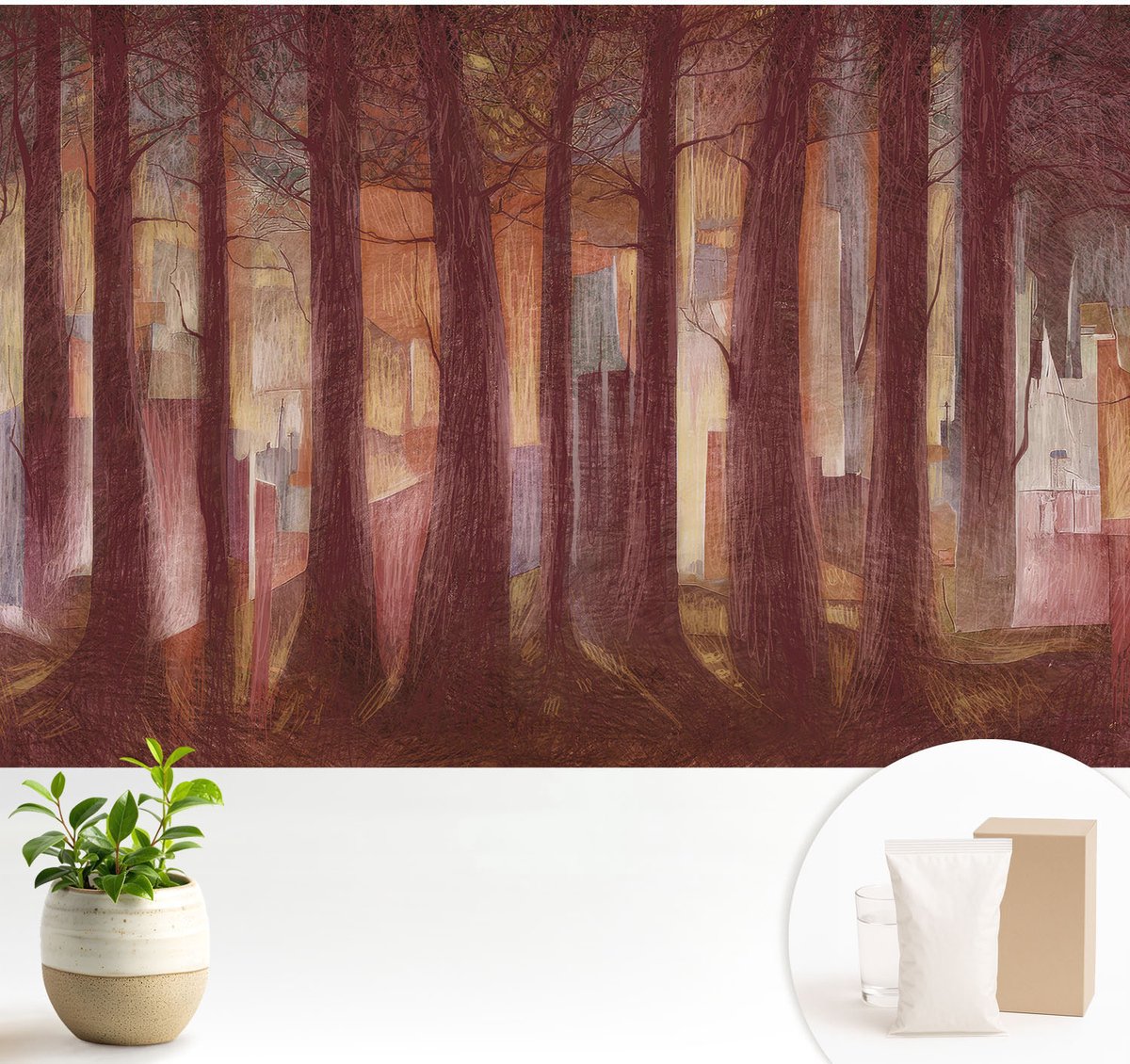Wallfluent Fotobehang - Bruin Vliesbehang - 104x70 cm - Mysterieus Landschap Fotobehang Vlies - Hal behang Landschappen - Muurschildering - Hal behang