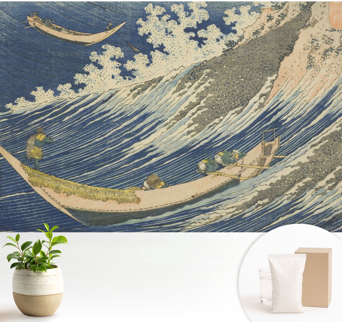 Wallfluent Fotobehang - Blauw Vliesbehang - 104x70 cm - Zeegolven Fotobehang Vlies - Woonkamer behang Deel - Muurschildering - Woonkamer behang