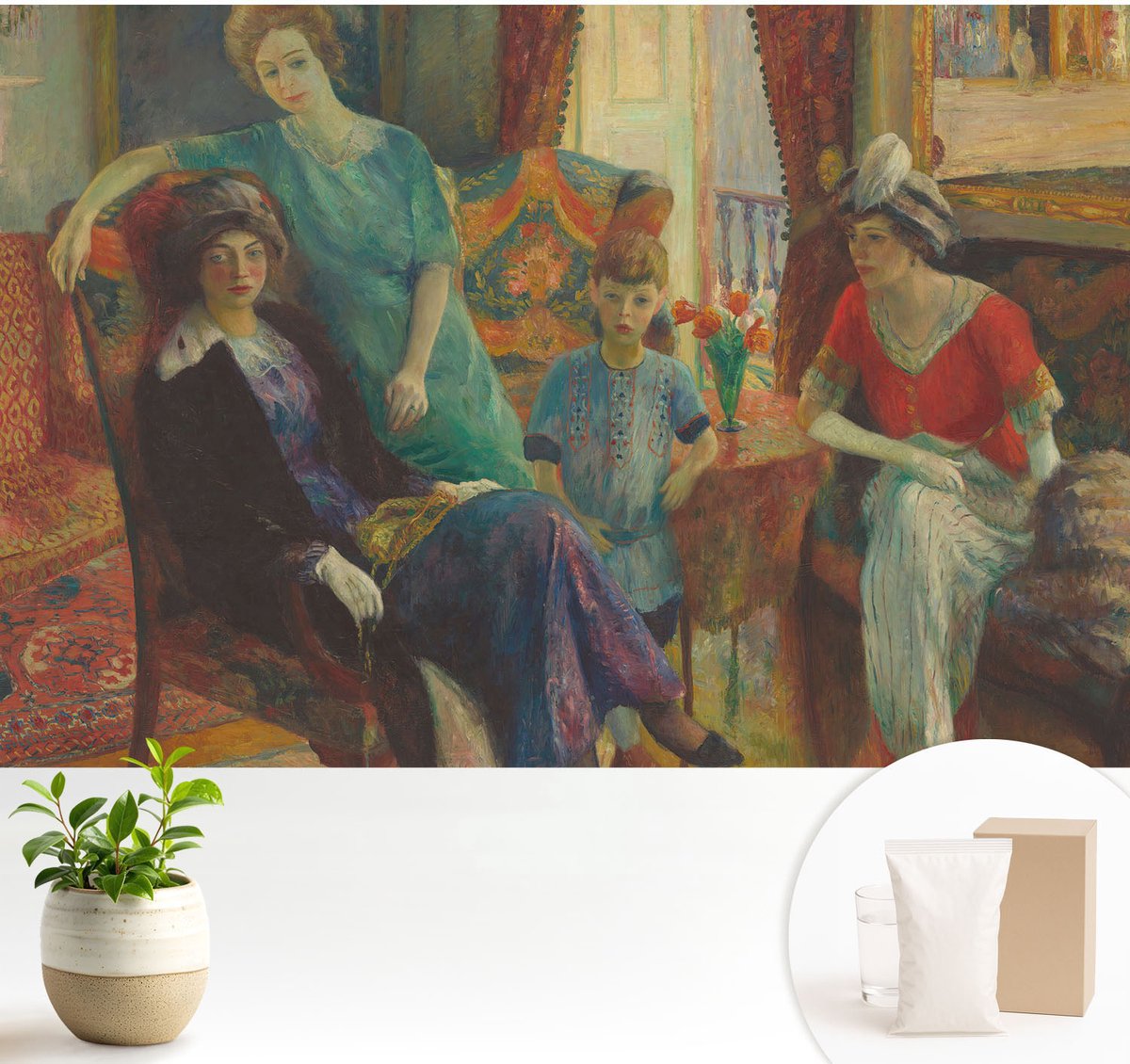 Wallfluent Fotobehang - Blauw Vliesbehang - 104x70 cm - Klassieke Elegantie Muurschildering - Slaapkamer behang Mensen - Fotobehang Vlies - Gang behang