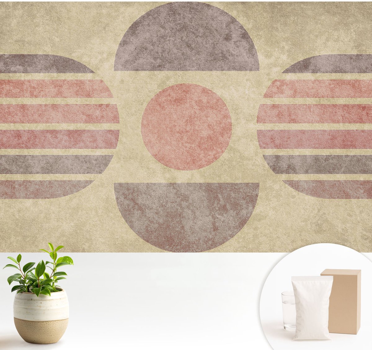 Wallfluent Fotobehang - Beige Vliesbehang - 104x70 cm - Geometrische Vormen Muurschildering - Slaapkamer behang Abstractie - Fotobehang Vlies - Gang behang