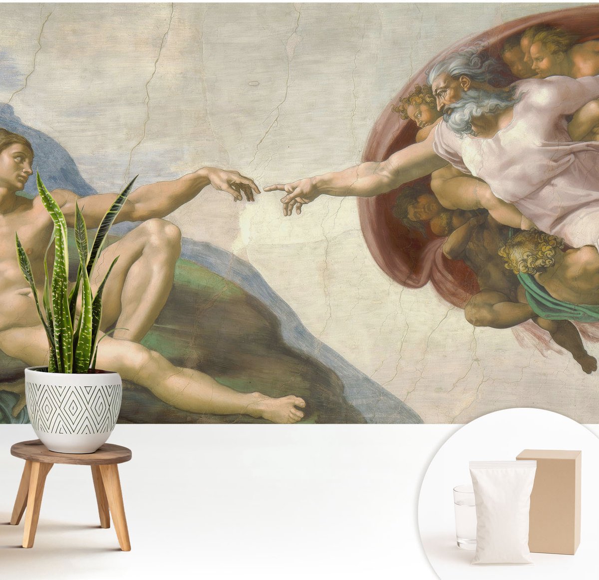 Wallfluent Fotobehang - Beige Vliesbehang - 208x146 cm - Spiritueel Contact Fotobehang Vlies - Woonkamer behang Deel - Muurschildering - Woonkamer behang