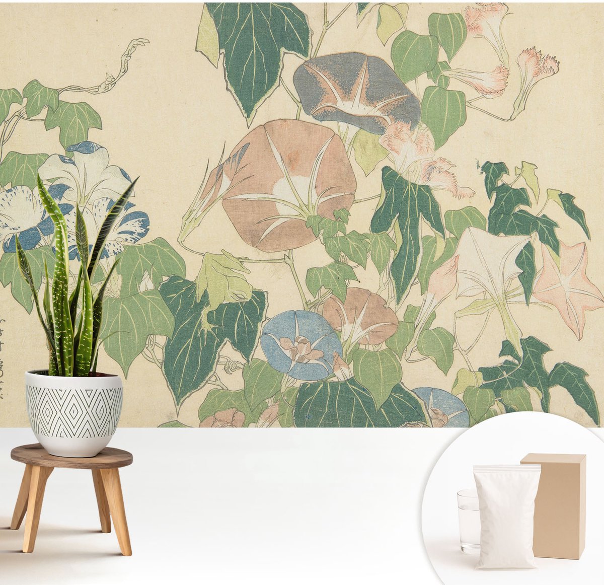 Wallfluent Fotobehang - Groente Vliesbehang - 208x146 cm - Bloemige Elegantie Muurschildering - Gang behang Bloemen En Planten - Fotobehang Vlies - Slaapkamer behang